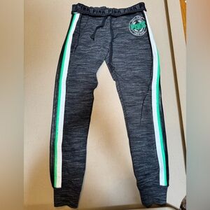 PINK Victoria's Secret Gray and Green Track Pants with Sporty Stripes